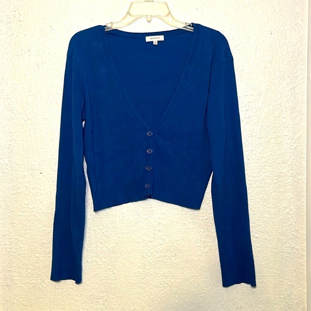 Better Be blue ribbed button front V-neck cardigan size 3XL
